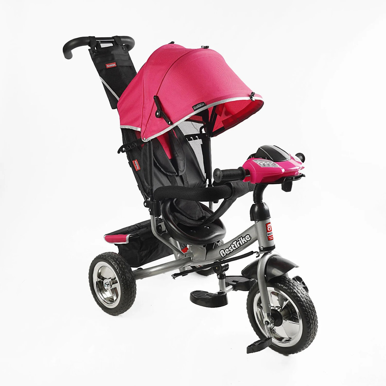 Велосипед дитячий із батьківською ручкою триколісний Best Trike 69-732 Рожевий, Колеса ПЕНА, фара, USB,, фото 1