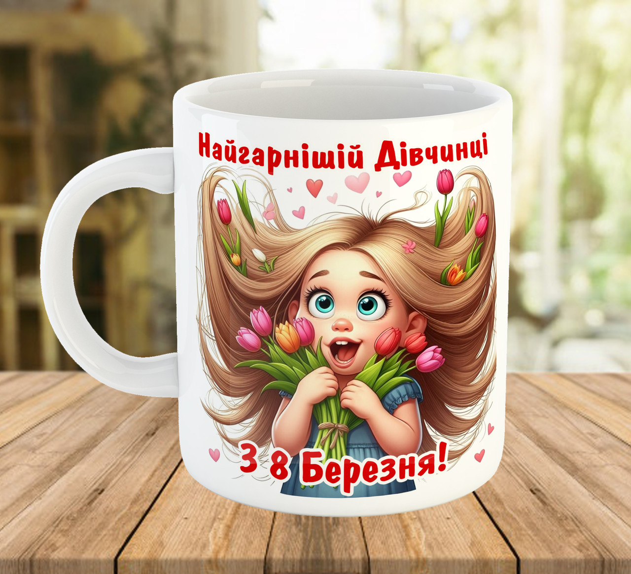 Чашка з принтом на 8 березня подарунки дівчатам Біла 330 мл Код 7161