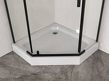 Душова кабіна 90*90*200 см п'ятикутна з піддоном 12 см, скло прозоре 6 мм, чорний профіль, фото 2