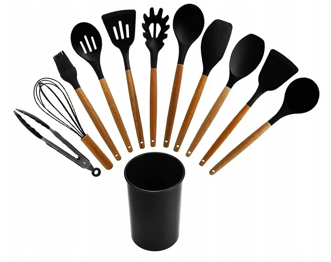 Набір універсальний кухонних аксесуарів DA64 12 штук силікон + дерево B_2487, фото 1