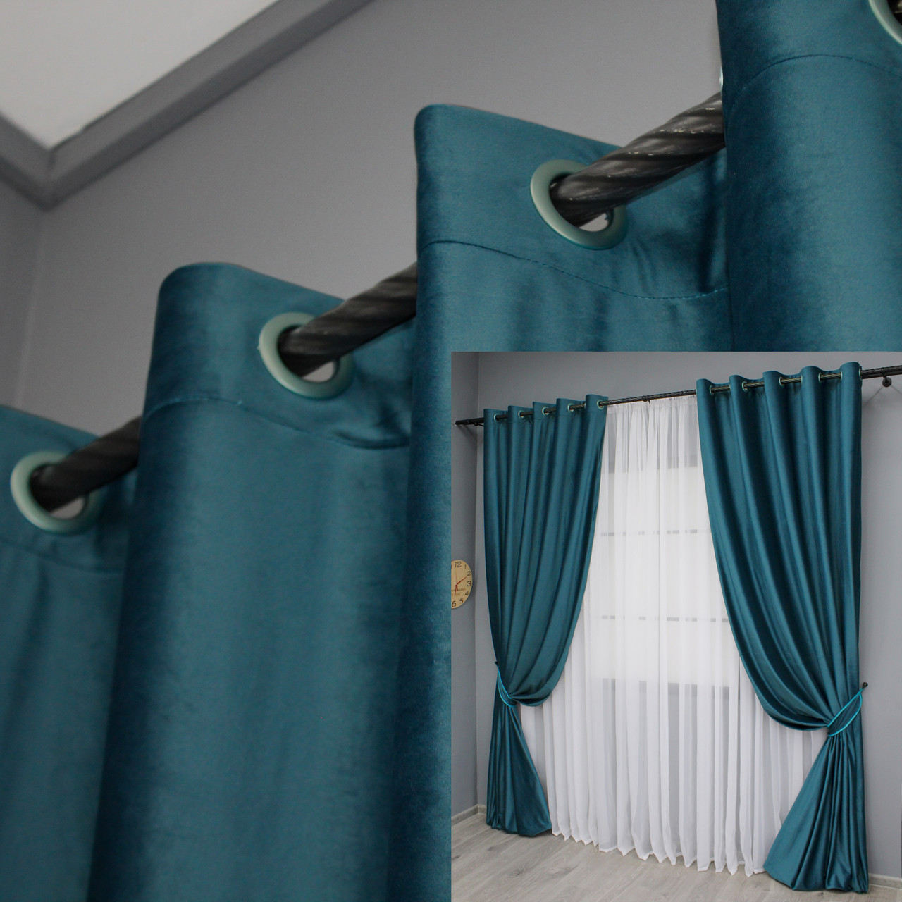 Комплект (2шт. 1,5х2,8м.) штор на люверсах з тканини оксамит (бархат). Колір мурена. Код 1662ш 37-0223, фото 1