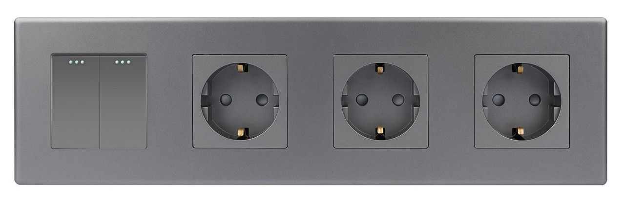 Вимикач 2-клавішний + Розетка З/К (3шт) 1DAL | Сірий (P299-SW2G-STX3.GR)