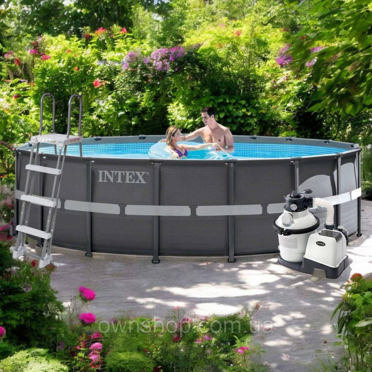 Каркасний басейн Intex 26326 Ultra XTR Frame Pools, 488*122 см, сходи, тент, насос (4500 л/г)