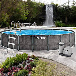 Каркасний басейн 549*122 см Intex 26744, сходи, фільтр-насос (5678 л/ч), тент, підстилка, об'єм 24311 л