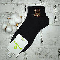 Шкарпетки жіночі бамбукові короткі з широкою резинкою Ведмедик 36-41р Чорні BY827-35