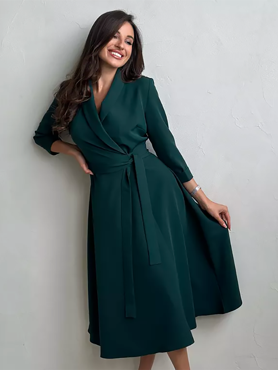 Класичне стримане вечірнє плаття на запах, темно-зелене, фото 1