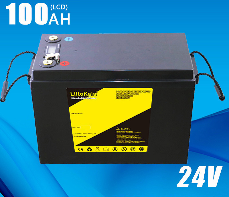 Акумуляторна батарея LiitoKala LiFePO4 24V 100Ah (2400Wh) + LCD-екран і вбудований BMS 100А, 4000+ циклів