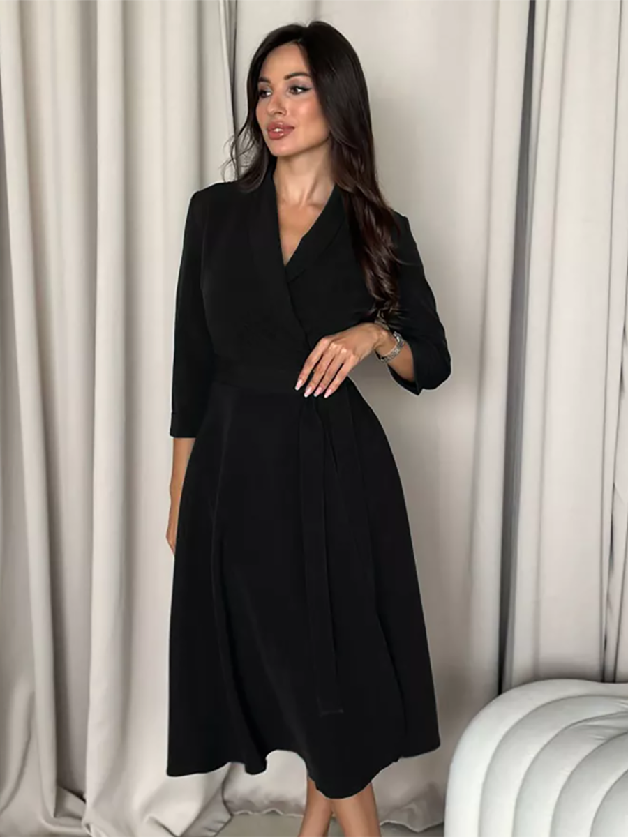 Класичне жіноче універсальне плаття, на вечірку, на зустріч, на роботу, чорне, фото 1