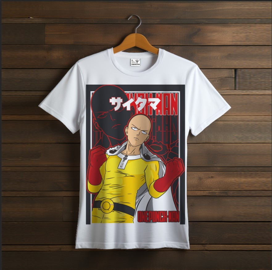 Футболка унісекс з принтом "Білого кольору, One Punch Man, Ванпанчмен, Сайтама, аніме, персонажі, герої, манга"