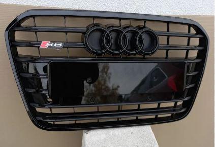 Решітка радіатора AUDI (Ауді) A6 С7 (2011-2015) Чорний глянець рамка та лого, чорна сітка, чорні ребра, стиль S6