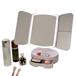 Косметичне дзеркало для макіяжу потрійне з підсвіткою LED та органайзером M