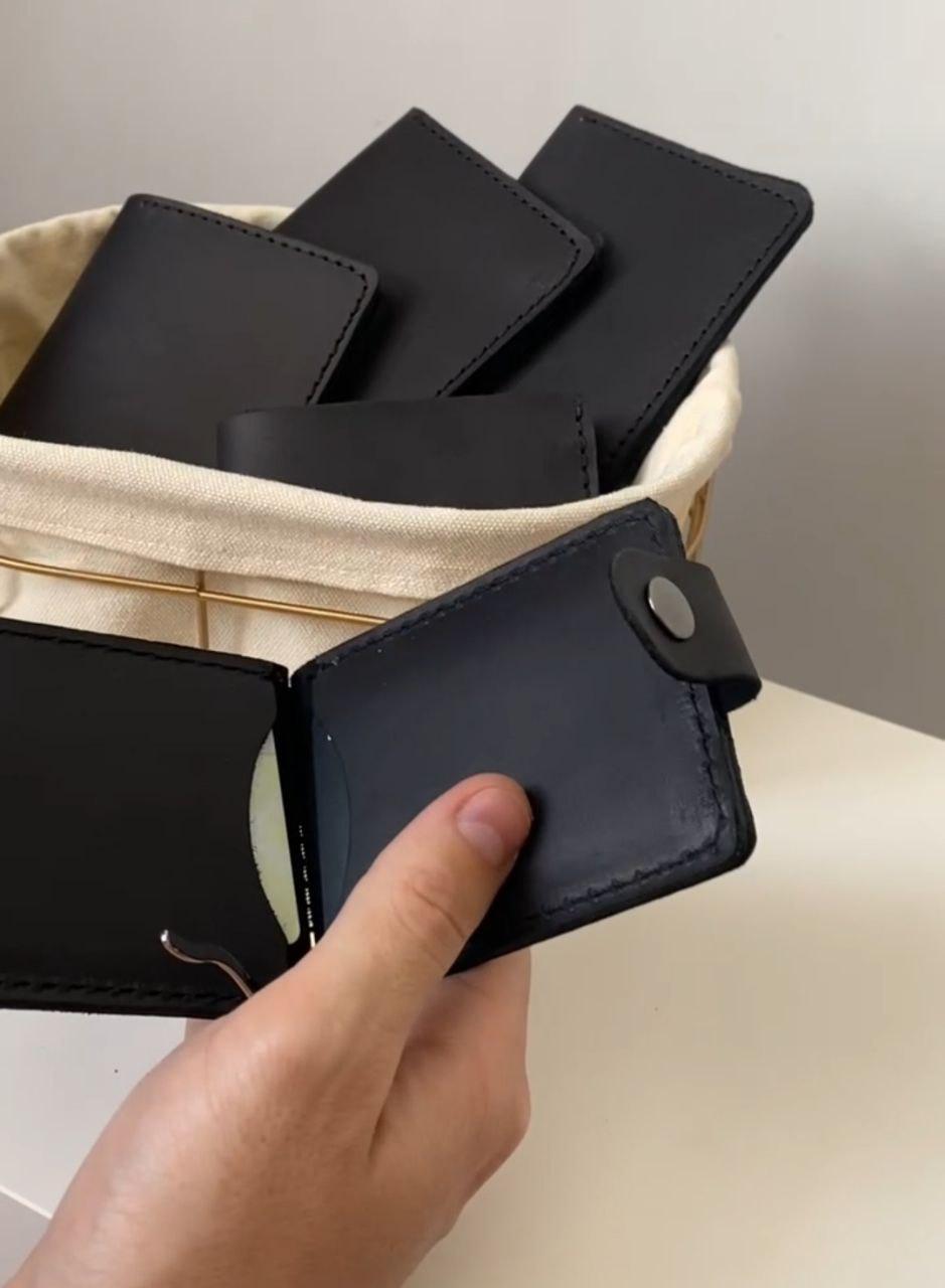 Чоловічий затискач для грошей із відділенням для карток з натуральної шкіри Чоловічий шкіряний купюрник, фото 1