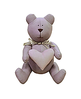 Інтер'єрна іграшка ручної роботи ведмедик Тедді з серцем Какао Прованс 20 см
