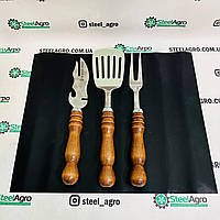 Багатофункціональна виделка для зняття м'яса і шашлику світло коричнева ручка Kozak Grill, фото 2