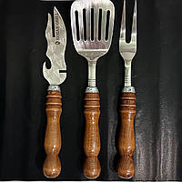 Багатофункціональна виделка для зняття м'яса і шашлику світло коричнева ручка Kozak Grill, фото 4