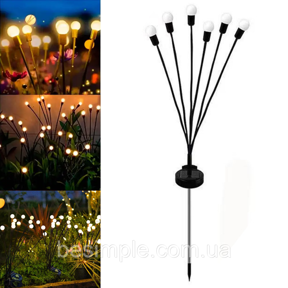 Садовий світильник на сонячній батареї 6LED, 74см, 2шт / Садовий ліхтар світлячок / Ліхтар для саду, фото 1