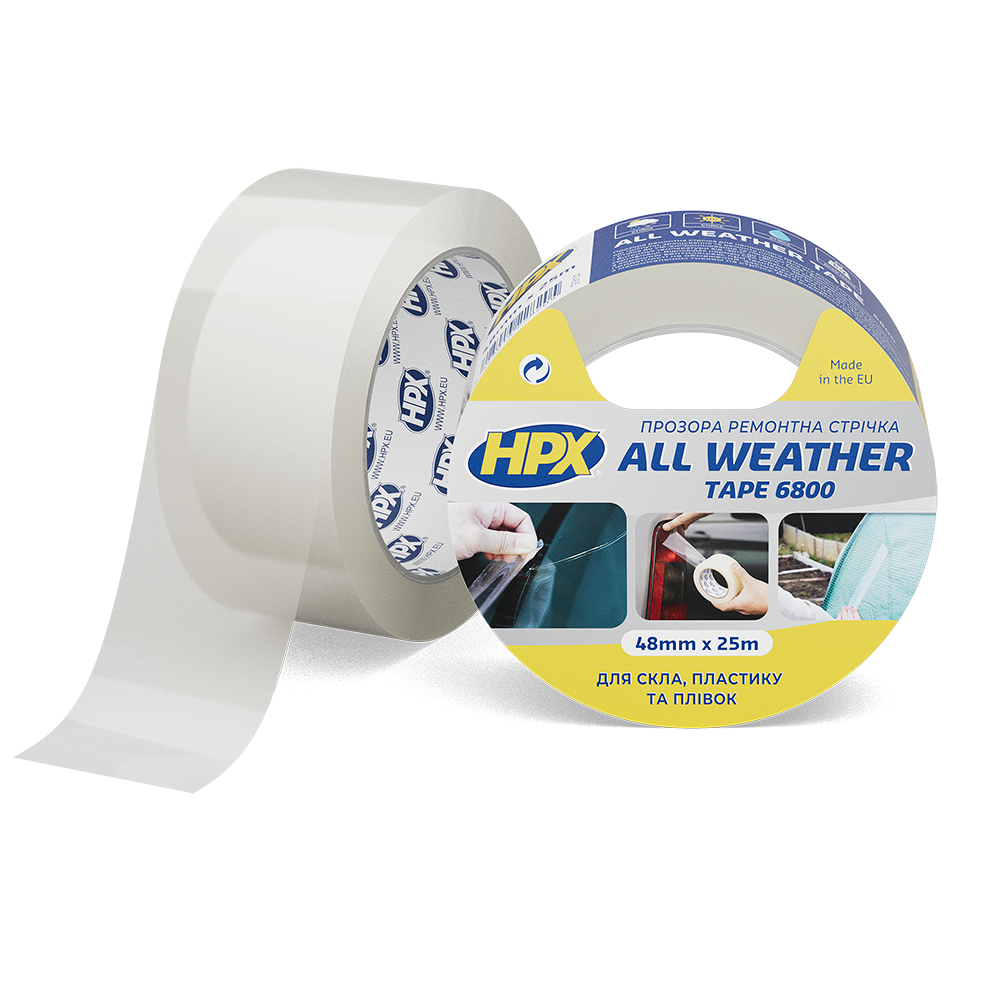 Прозора ремонтна стрічка HPX ALL WEATHER TAPE 48 мм x 25 м для скла, пластику та плівок