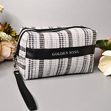 Косметичка з написом Golden Song сіра з коричневими елементами (розмір:18х8х12) зі шкірозамінника