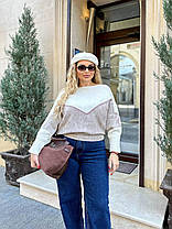 Светр жіночий в'язаний із візерунком два кольори вовна, фото 4