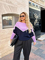 Светр жіночий в'язаний із візерунком два кольори вовна, фото 5