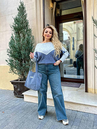 Светр жіночий в'язаний із візерунком два кольори вовна, фото 1