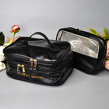 Набір косметичок з написом Classic Work чорні (розміри: 24х19х10 см та
22х15х14 см) зі еко-шкіри