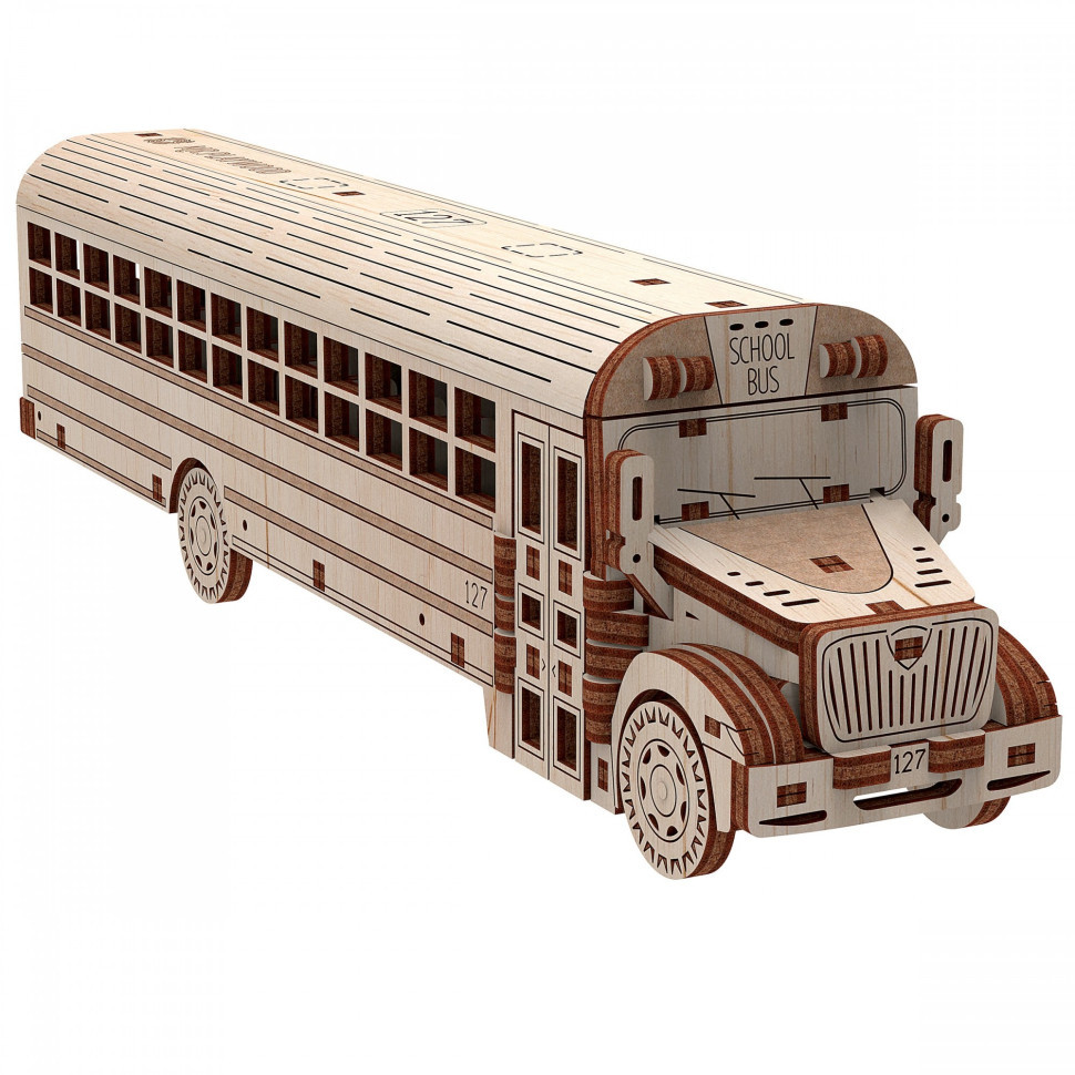 Дерев'яний 3D конструктор "Шкільний автобус" 10107,107 деталей, фото 1