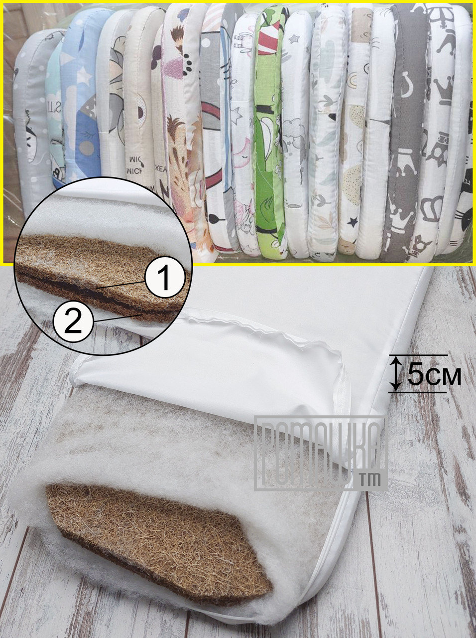 Ортопедичний 70х30 кокосовий матрац у візочок вкладиш для дитячої коляски люльки матрацик демісезонний 1794А, фото 1