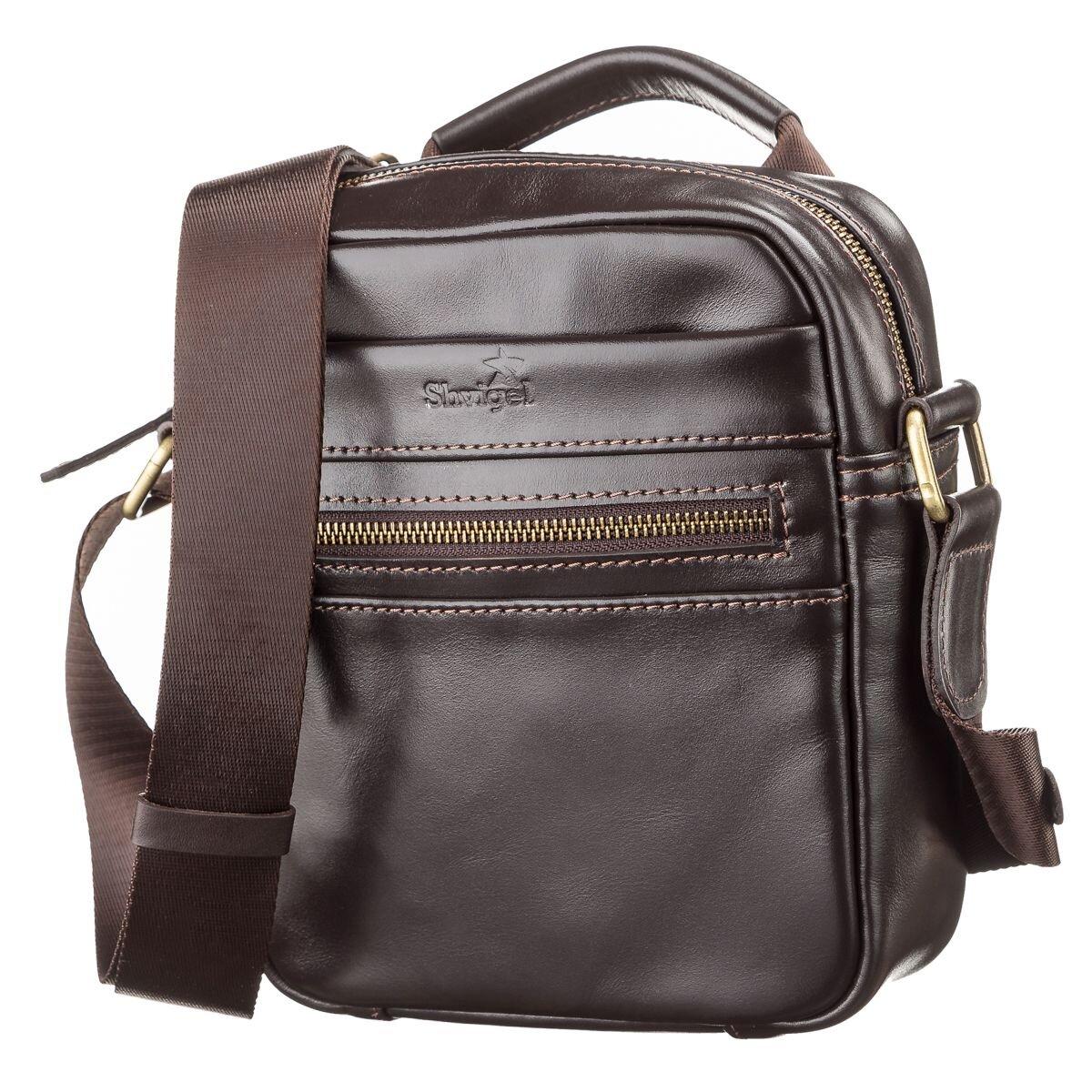 Сумка чоловіча SHVIGEL 11089 шкіряна Коричнева, фото 1