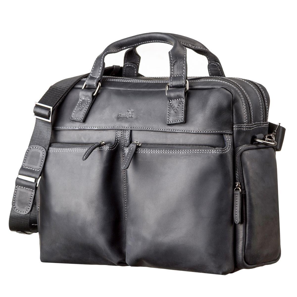 Сумка чоловіча SHVIGEL 11117 шкіряна Чорна, фото 1