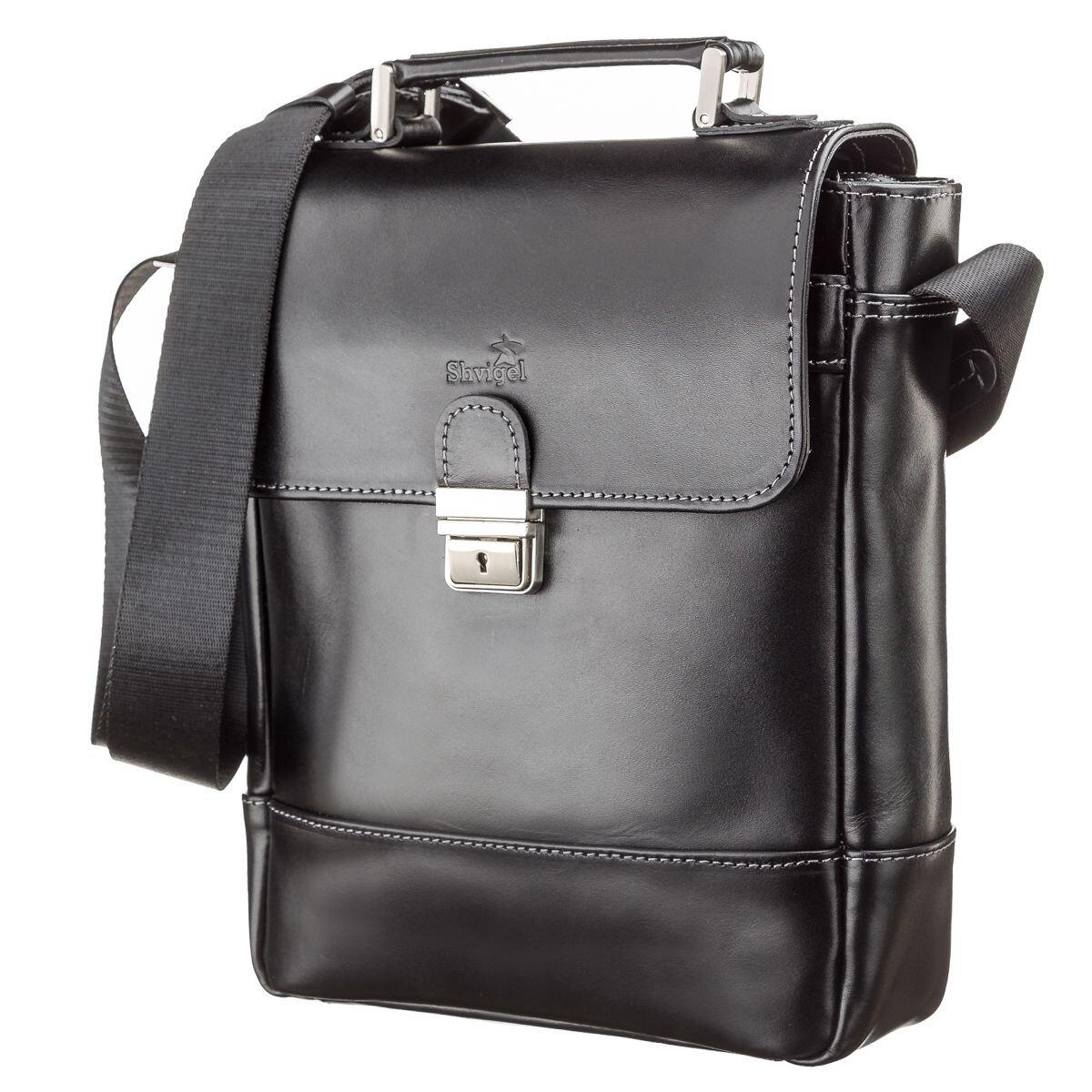 Сумка чоловіча SHVIGEL 11118 шкіряна Чорна, фото 1
