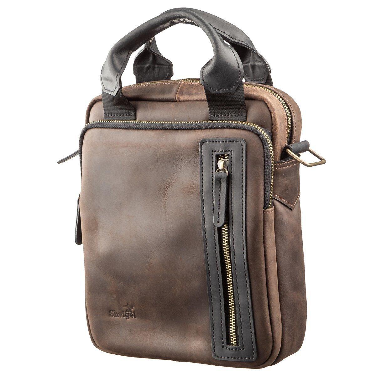 Сумка чоловіча SHVIGEL 11182 в винтажной шкірі в комбінації коричневого і чорного кольору, фото 1
