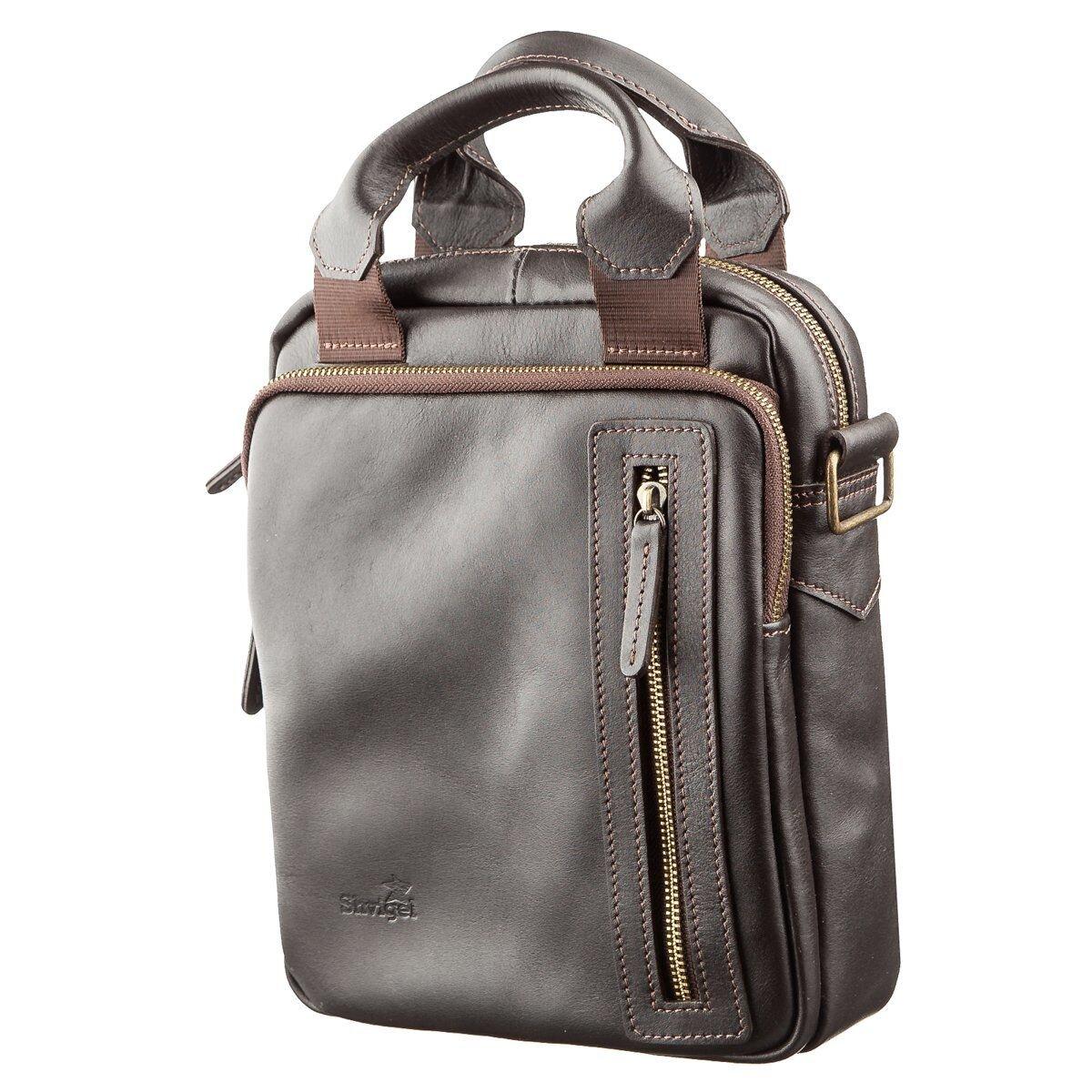 Сумка чоловіча SHVIGEL 11183 в гладку шкіру Коричнева, фото 1