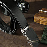 Ремінь чоловічий з чорною матовою пряжкою Vintage 20329 Чорний, фото 6