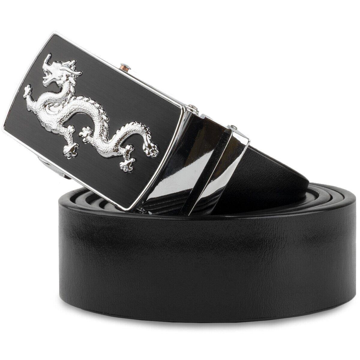 Ремінь чоловічий сріблястий дракон Vintage 20256 Чорний, фото 1