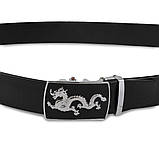 Ремінь чоловічий сріблястий дракон Vintage 20256 Чорний, фото 4