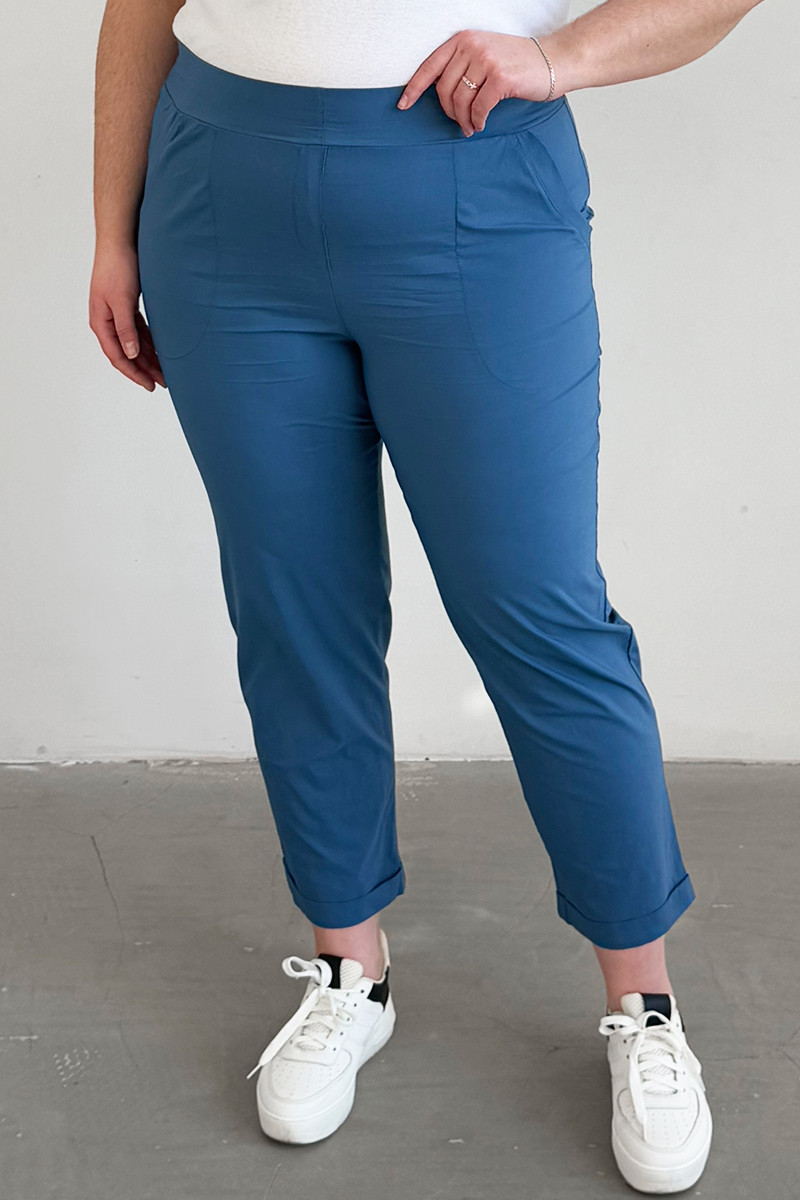 Літні стрейч штани великі розміри з кишенями кольору джинс