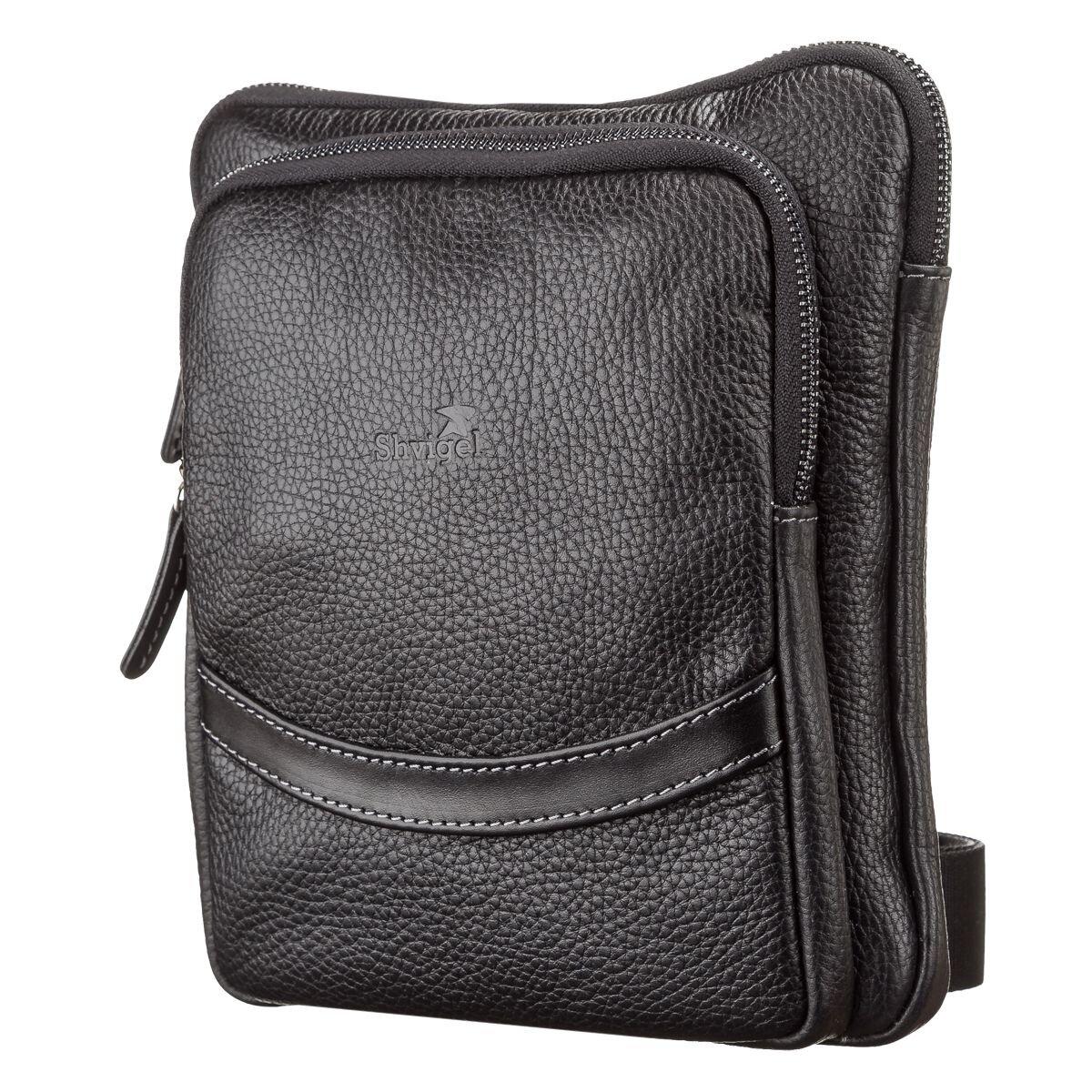 Сумка чоловіча SHVIGEL 11090 шкіряна Чорна, фото 1