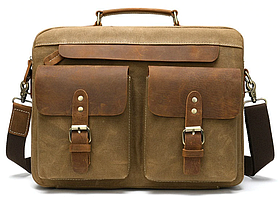 Сумка-портфель чоловіча текстильна з шкіряними вставками Vintage 20003 Руда