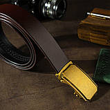 Ремінь чоловічий c латунною пряжкою Vintage 20276 Коричневий, фото 7