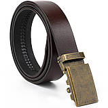 Ремінь чоловічий з латунною пряжкою автомат Vintage 20264 Коричневий, фото 5