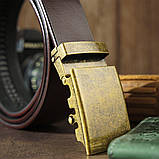 Ремінь чоловічий з латунною пряжкою автомат Vintage 20264 Коричневий, фото 7