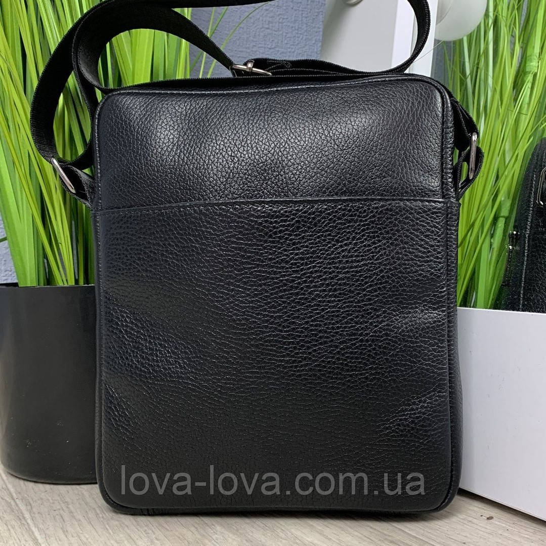 Чоловіча сумка через плече, барсетка з натуральної шкіри містка, чорна, фото 1