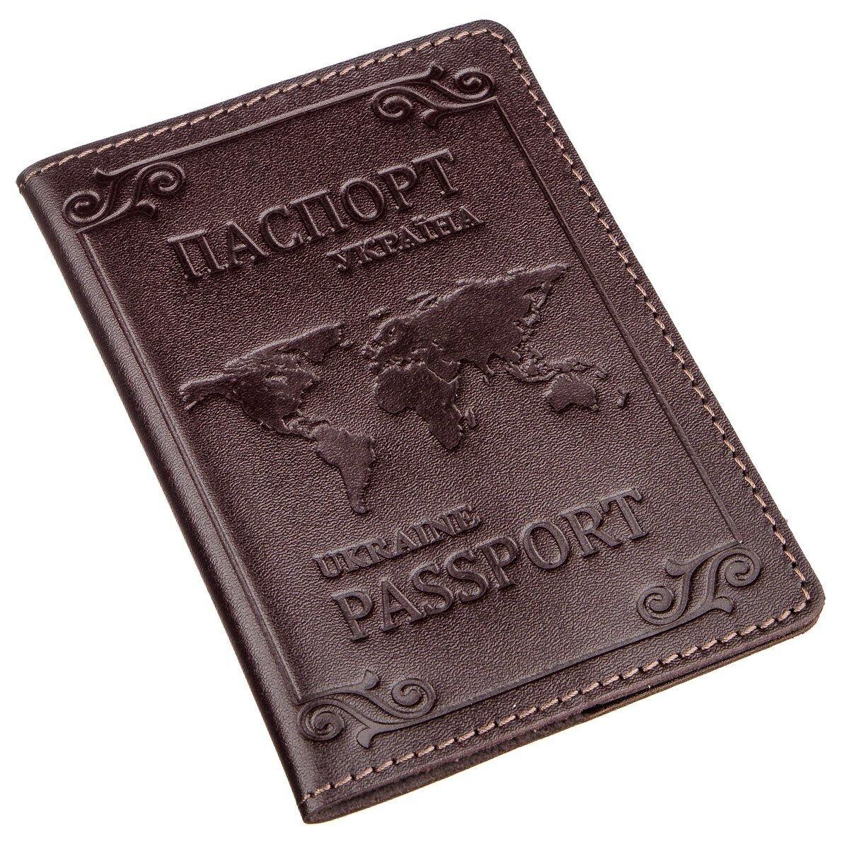 Шкіряна обкладинка на паспорт з картою і рамкою SHVIGEL 13983 Коричнева, фото 1