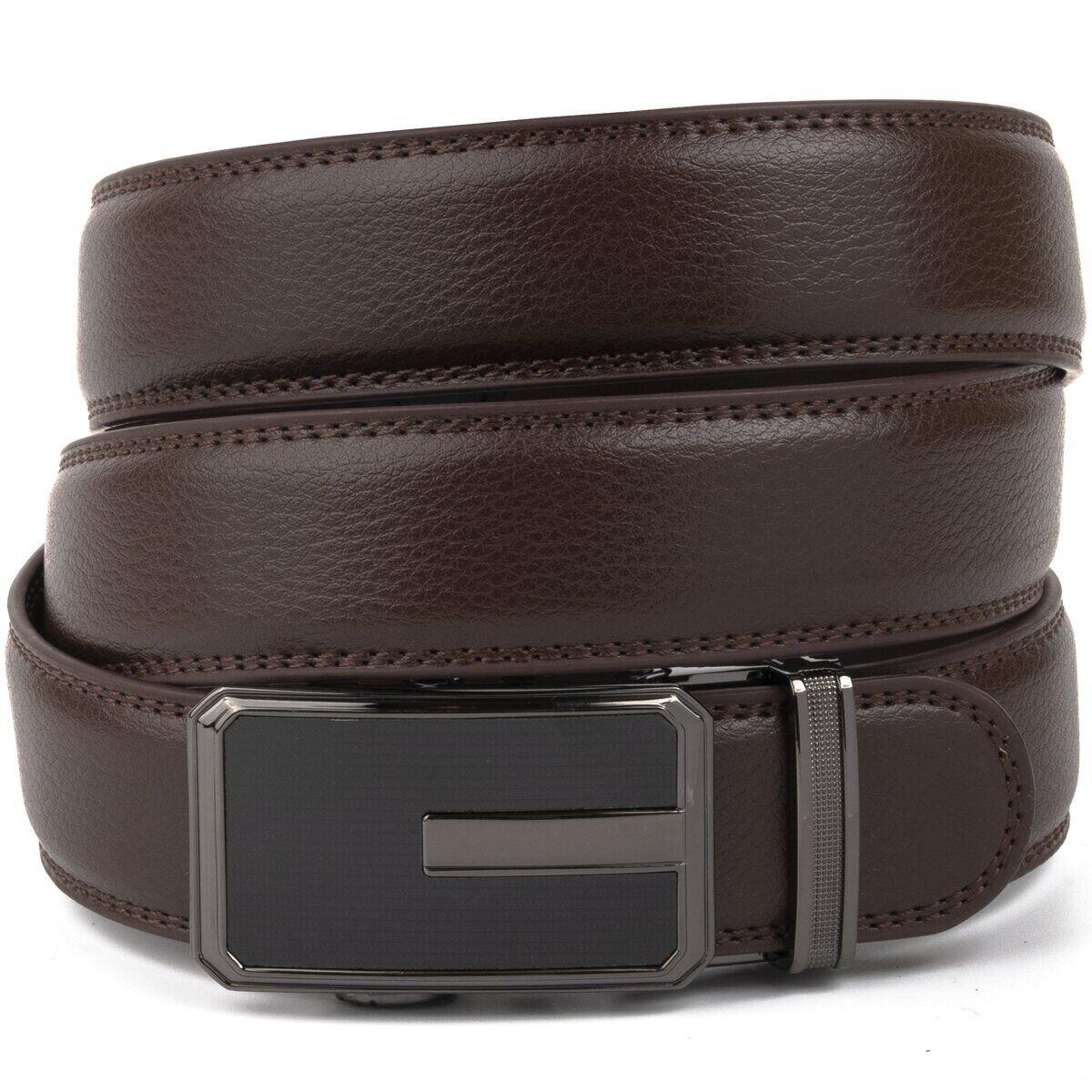 Ремінь чоловічий тонкий з пряжкою автомат і коричневою заливкою Vintage 20308 Коричневий, фото 1