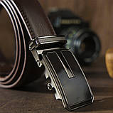 Ремінь чоловічий тонкий з пряжкою автомат і коричневою заливкою Vintage 20308 Коричневий, фото 8