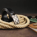 Ремінь чоловічий з автоматичною пряжкою шахматка Vintage 20266 Чорний, фото 7