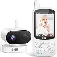Радіоняня GHB з камерою та нічним баченням, 2,8'' 720P HD, 2000 мАг, відеоняня, камера, екран IPS, режим VOX, двосторонній аудіозв
