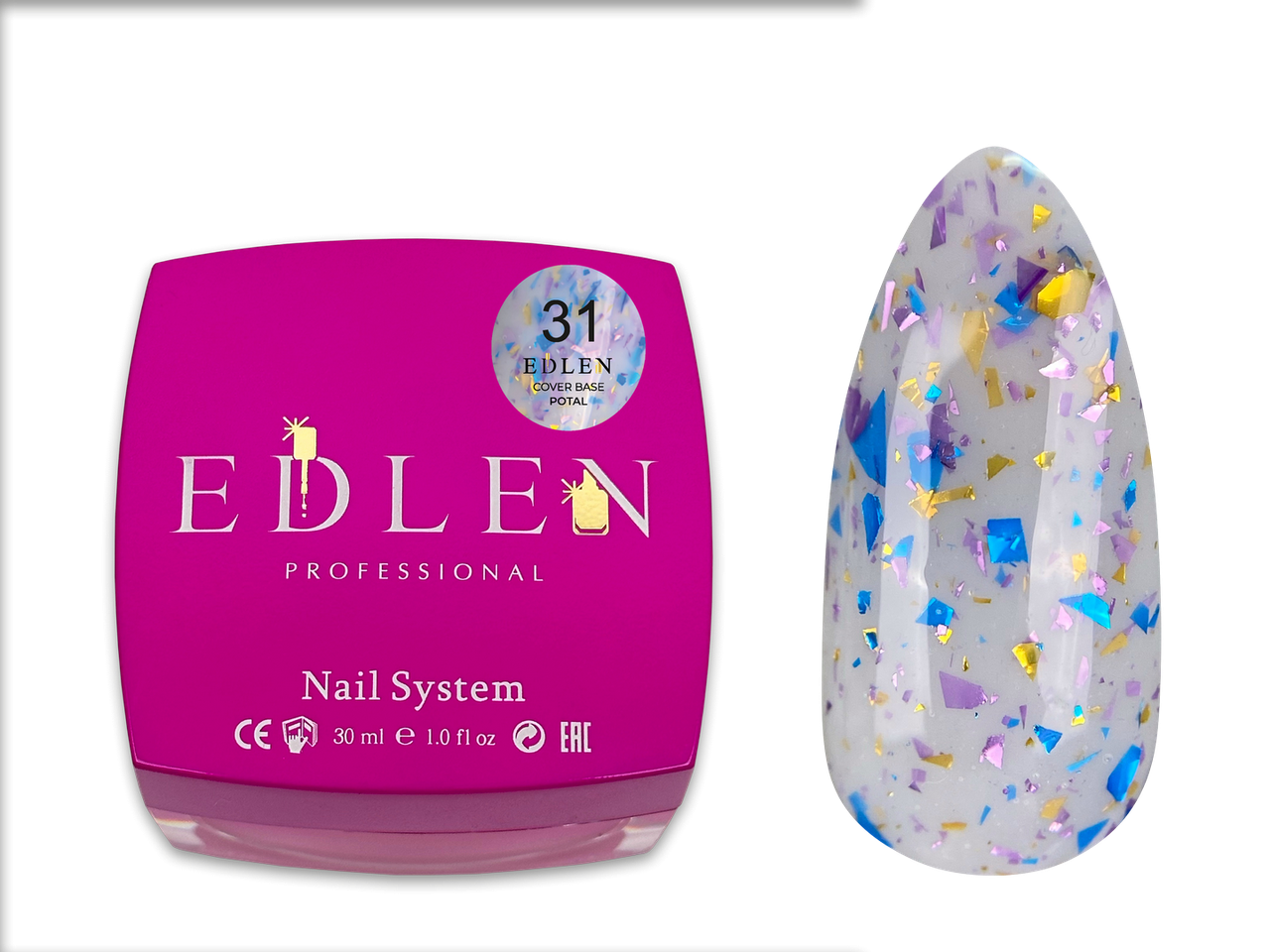 Камуфлююча база для нігтів Edlen Cover base Potal №31, 30 мл, фото 1