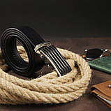 Ремінь чоловічий з автоматичною пряжкою смужка Vintage 20301 Чорний, фото 5